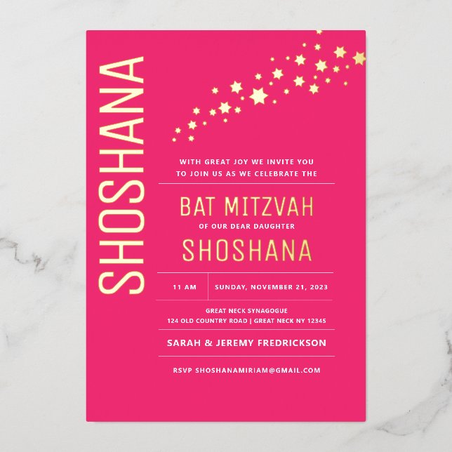 En Aluminium Invitation de Bat Mitzvah élégante moderne avec fe (Recto)