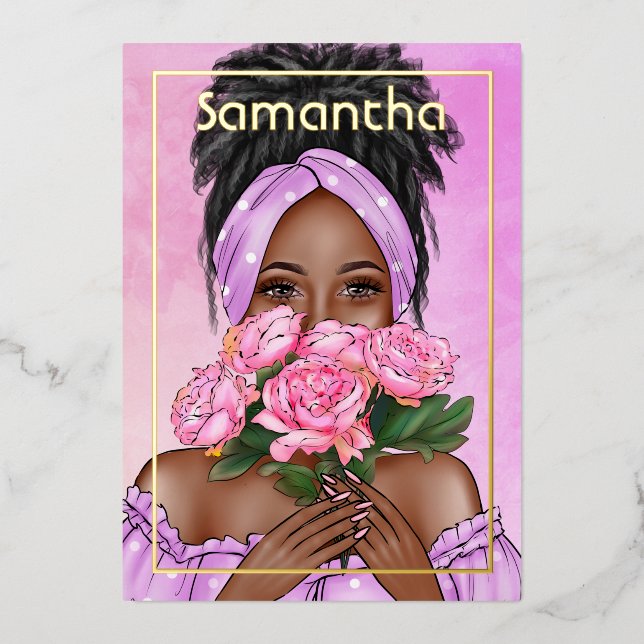 En Aluminium Invitation de Black Woman Birthday Party Foil (Recto)