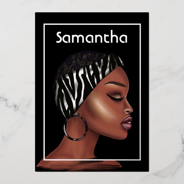 En Aluminium Invitation de Black Woman Birthday Party Foil (Recto)