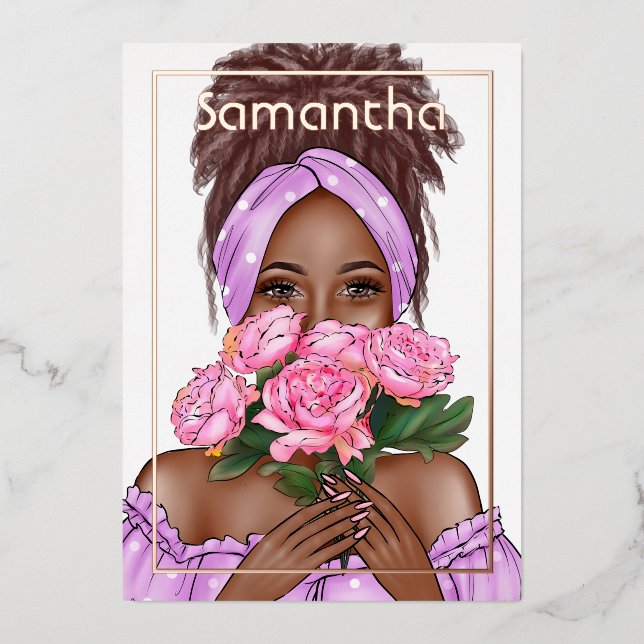 En Aluminium Invitation de Black Woman Birthday Party Foil (Recto)