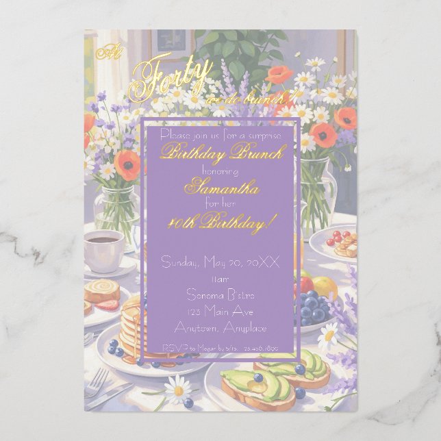En Aluminium Invitation de brunch d'anniversaire floral (Recto)
