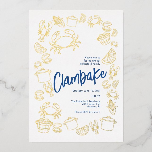 En Aluminium Invitation de Clambake de Foil de Côte (Recto)