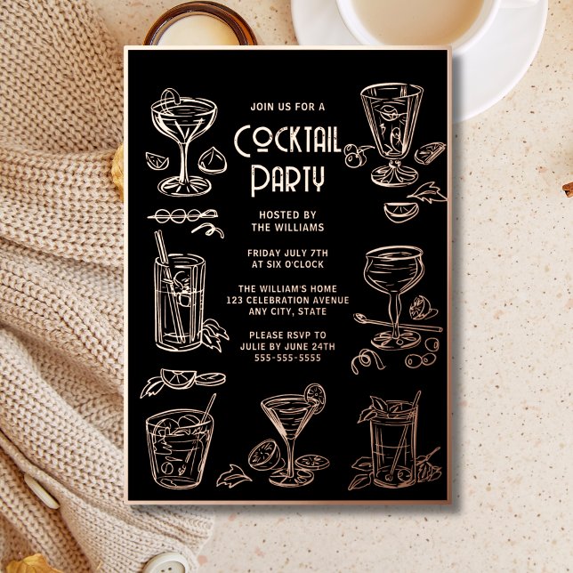 En Aluminium Invitation de cocktail élégante et noire (Créateur téléchargé)