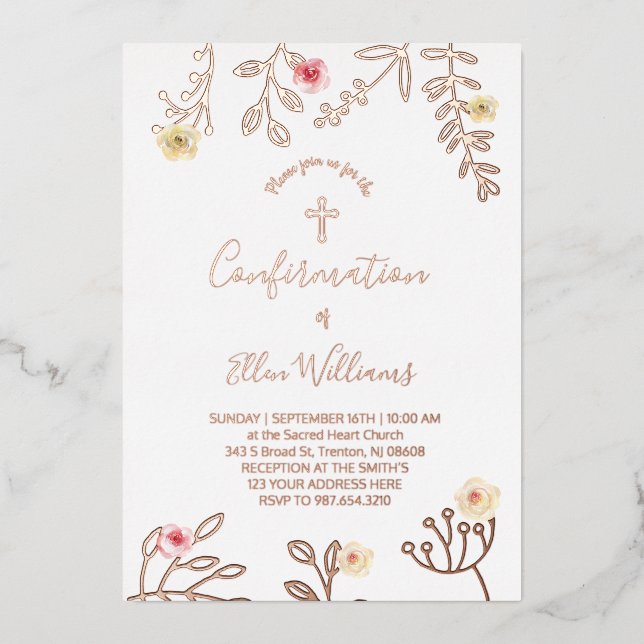 En Aluminium Invitation de confirmation avec feuillage (Recto)