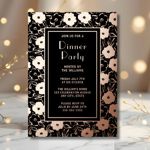 En Aluminium Invitation de dîner botanique rose noire élégante