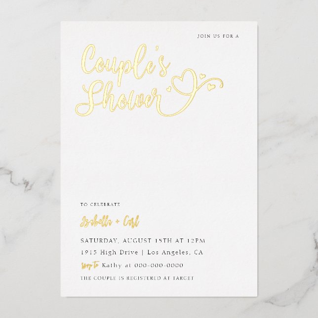 En Aluminium Invitation de douche de couple coeurs (Recto)