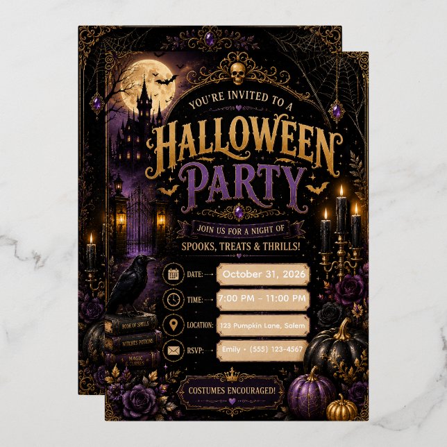 En Aluminium Invitation de fête Halloween gothique modifiable | (Recto/Verso)