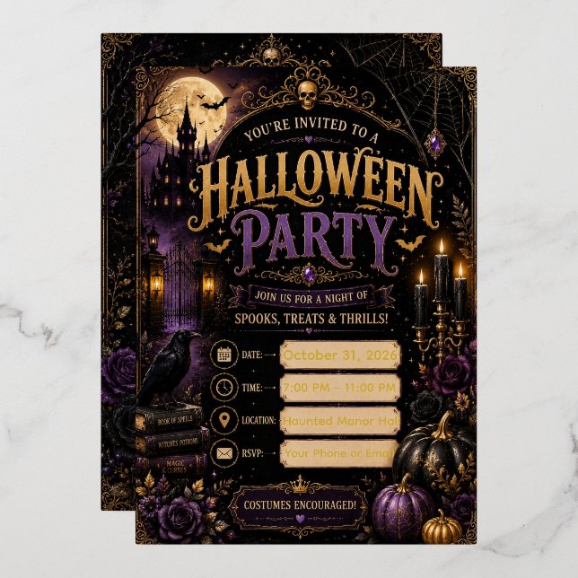 En Aluminium 🎃 Invitation de fête Halloween modifiable 2026 |  (Recto/Verso)