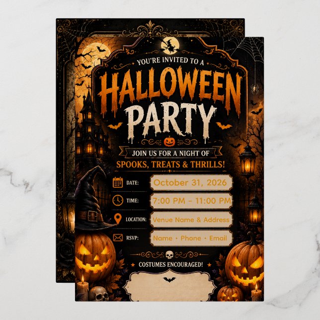 En Aluminium Invitation de fête Halloween modifiable | Citrouil (Recto/Verso)