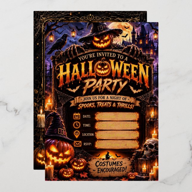 En Aluminium 🎃 Invitation de fête Halloween modifiable | Épouv (Recto/Verso)