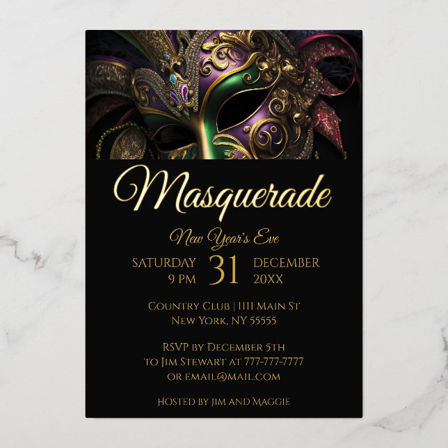 En Aluminium Invitation de fête masquée dramatique (Recto)