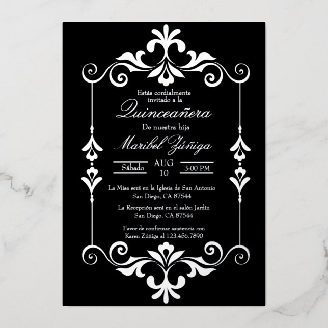 En Aluminium Invitation de feuille Quinceañera (Recto)