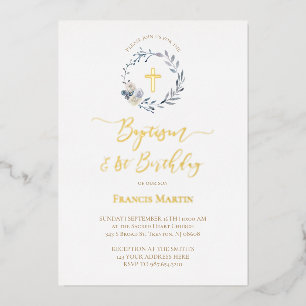 En Aluminium Invitation de foil Baptême de couronne bleue