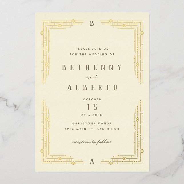 En Aluminium Invitation de Foil Frontière Art Nouveau (Recto)