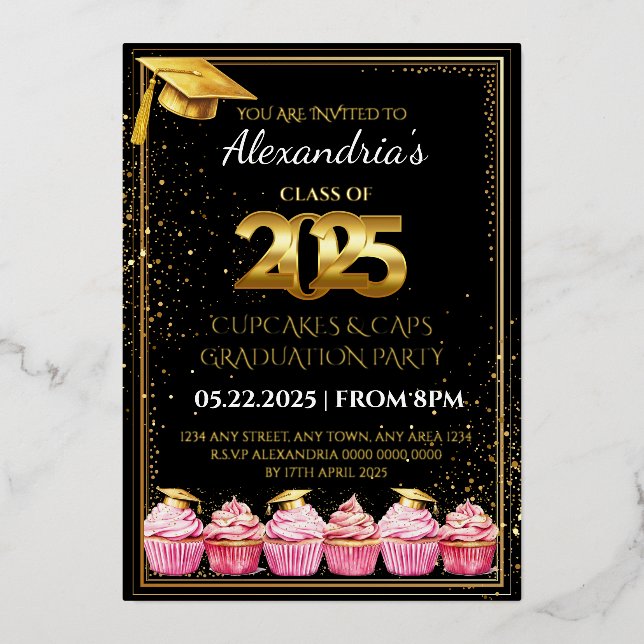 En Aluminium Invitation de graduation 2025 Cupcakes & Casquette (Recto)