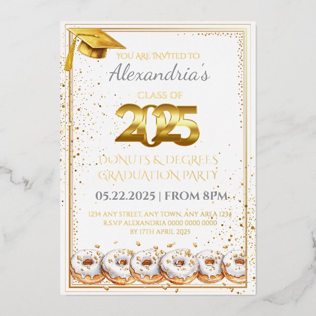 En Aluminium Invitation de graduation Donuts et Degrees 2025 (Recto)