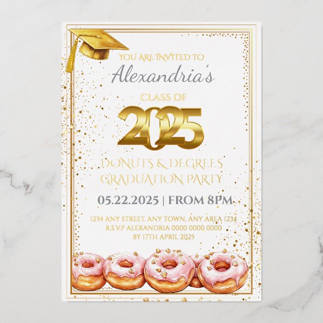 En Aluminium Invitation de graduation Donuts et Degrees 2025 (Recto)