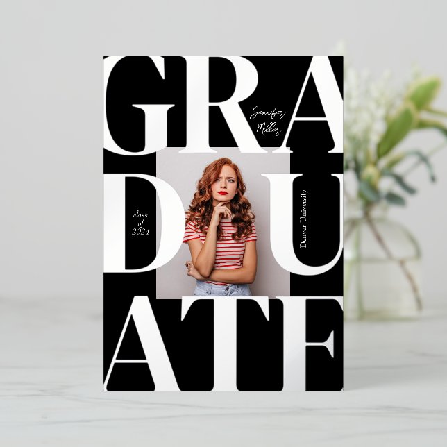 En Aluminium Invitation de Graduation Photo Classique Gras (Debout devant)