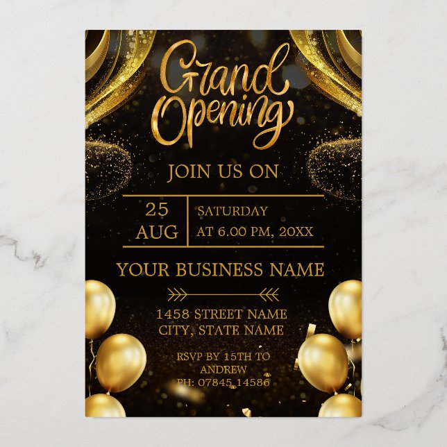 En Aluminium Invitation de grande ouverture Black & Gold (Recto)