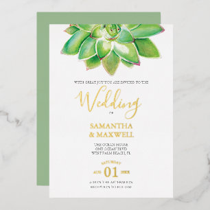 En Aluminium Invitation de mariage à feuille d'or aquarelle