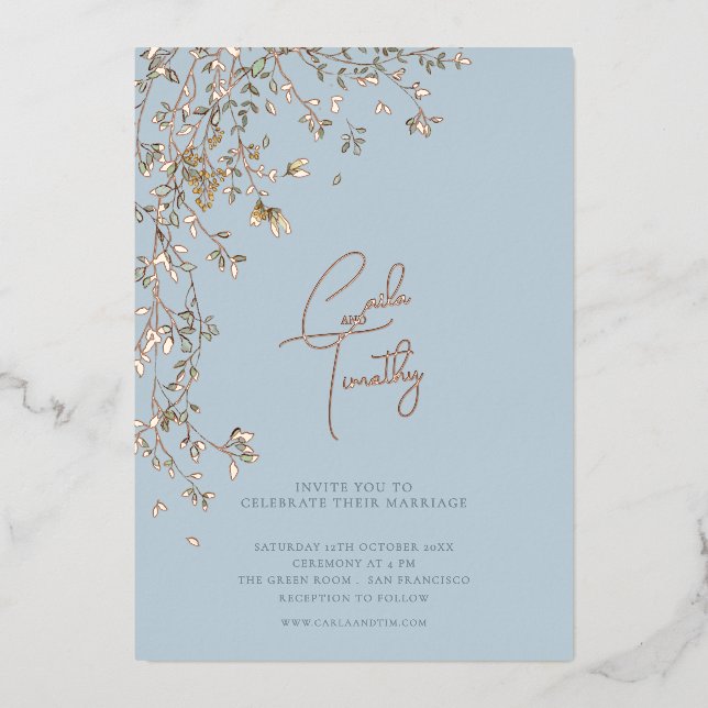 En Aluminium Invitation de mariage à la calligraphie botanique  (Recto)