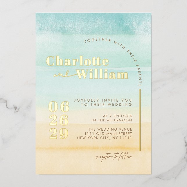 En Aluminium Invitation de mariage à l'aquarelle avec feuille d (Recto)
