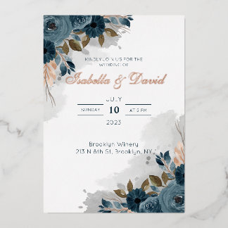 En Aluminium Invitation de mariage à motif floral bleu poussiér