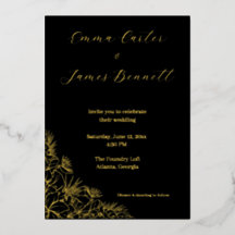 Invitation de mariage à motif floral moderne noir 