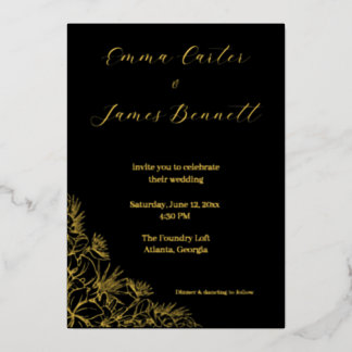 En Aluminium Invitation de mariage à motif floral moderne noir 