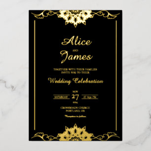 En Aluminium Invitation de mariage à motif mandala floral noir