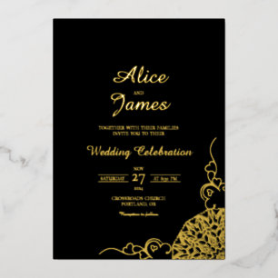 En Aluminium Invitation de mariage à motif mandala floral noir
