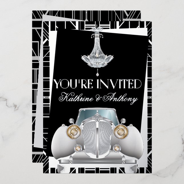 En Aluminium Invitation de mariage classique argenté Gatsby Dec (Recto/Verso)