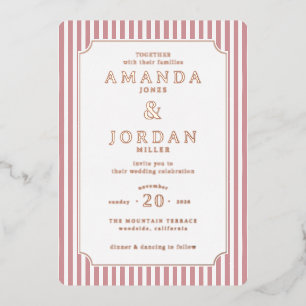 En Aluminium Invitation de mariage élégante rayée rose