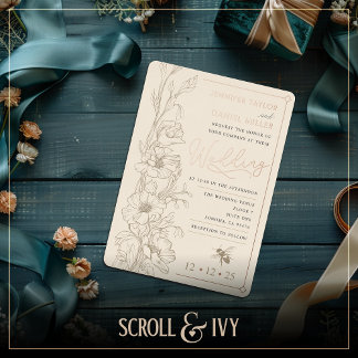 En Aluminium Invitation de mariage Floral Art Déco Rustique à l
