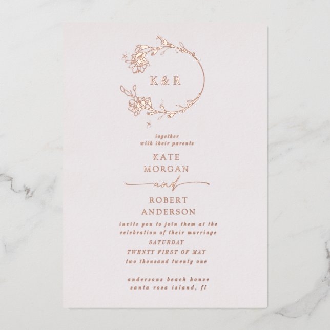 En Aluminium Invitation de Mariage floral moderne (Recto)