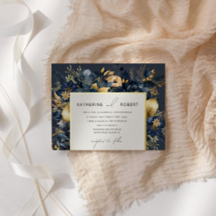 En Aluminium Invitation de mariage florale bleu nuit aquarelle