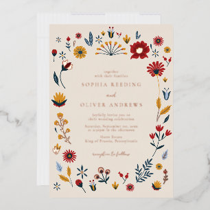En Aluminium Invitation de mariage florale élégante avec feuill