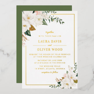 En Aluminium Invitation de mariage florale magnolia blanc or do