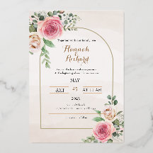Invitation de mariage florale rose poussiéreuse et