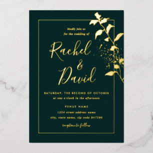 En Aluminium Invitation de mariage florale verte émeraude et or