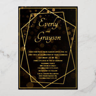 En Aluminium Invitation de mariage géométrique noir et or à feu