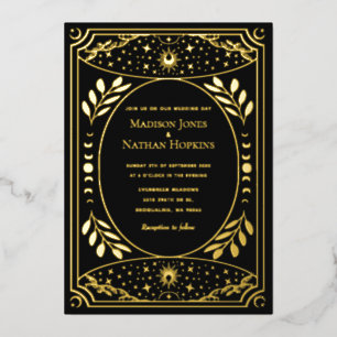 En Aluminium Invitation de mariage gothique élégante avec feuil