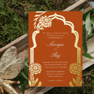 En Aluminium Invitation de mariage indien Gold Marigold