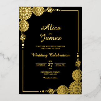 En Aluminium Invitation de mariage luxeuse Mandala noir et feui