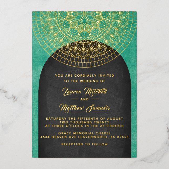 En Aluminium Invitation de mariage mandala or feuille d'alumini (Recto)