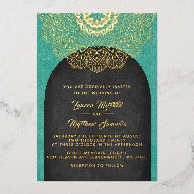 En Aluminium Invitation de mariage mandala or feuille d'alumini (Recto)