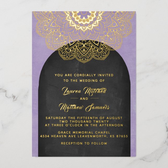 En Aluminium Invitation de mariage mandala or feuille d'alumini (Recto)