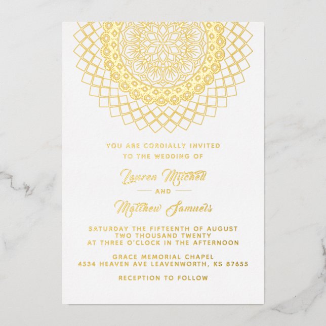 En Aluminium Invitation de mariage mandala or feuille d'alumini (Recto)