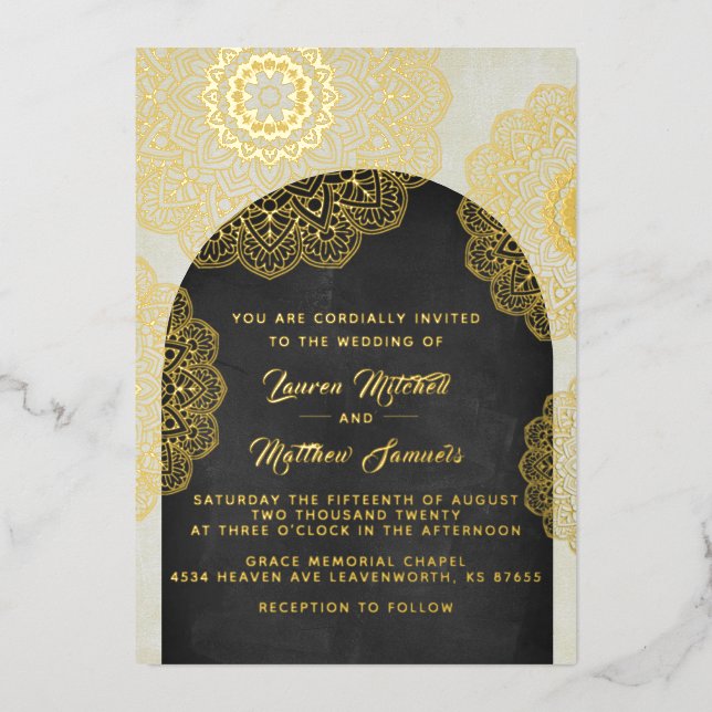 En Aluminium Invitation de mariage mandala or feuille d'alumini (Recto)