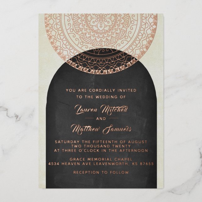 En Aluminium Invitation de mariage mandala or feuille d'or (Recto)